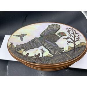 Vintage Hand Painted Ceramic Pheasant in Winter Trinket or Jewelry Box